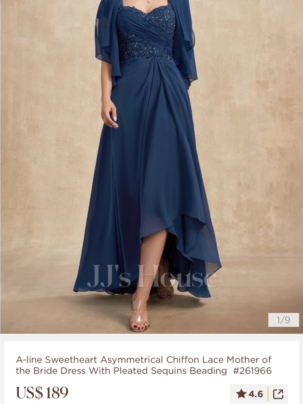 JJ's House Navy A-line Sweetheart Asymmetrical Chiffon Dress